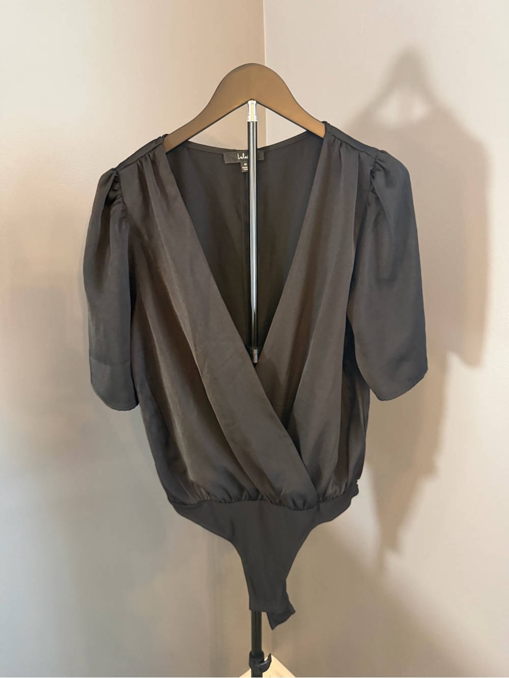 Lulu's Black V-Neck Satin Bodysuit